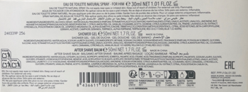 Biały tył opakowania zestawu Pepe Jeans For Him, z tekstem o składzie, kodem kreskowym i symbolami.