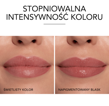 Usta z pomadką Bourjois Healthy Mix Lip Sorbet: odcień świetlisty po lewej, napigmentowany blask po prawej.