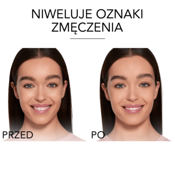 Puder Bourjois Healthy Mix Clean: porównanie przed i po aplikacji, zniwelowane oznaki zmęczenia na twarzy.
