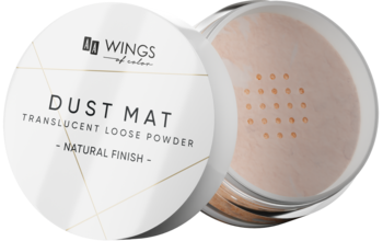 Biały, otwarty słoiczek pudru Dust Mat Translucent Loose Powder Natural Finish, widoczne sitko.