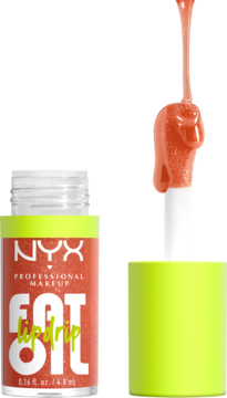 NYX Fat Oil Lip Drip, koralowy olejek do ust, wyjęty aplikator z produktem i neonowa nakrętka.