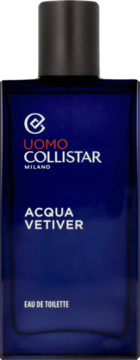 Męska woda toaletowa Uomo Collistar Acqua Vetiver w granatowej butelce, widok z przodu.