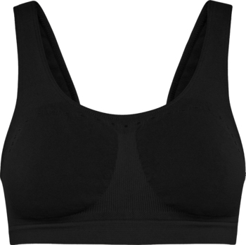 Czarny, bezszwowy biustonosz Pompea Comfort Size XL z mikrofibry, widok z przodu, z delikatnymi perforacjami.