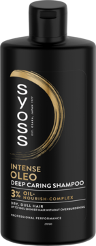 Szampon Syoss Intense Oleo w czarnej butelce, do włosów suchych i matowych, z 3% Oil-Nourish-Complex.