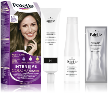 Schwarzkopf Palette Intensive Color Creme 5-1, farba do włosów Chłodny Jasny Brąz. Zestaw z opakowaniem i zawartością.