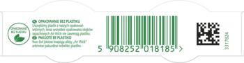 Tył wkładów Air Wick do odświeżacza powietrza, z kodami EAN i 2D, zielonym logo certyfikatu jakości.