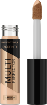 Max Factor Facefinity Multi-Perfector Concealer w płynie, jasny beżowy, z aplikatorem wyciągniętym pionowo.
