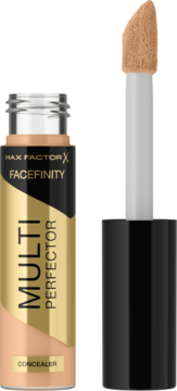 Max Factor Facefinity Multi-Perfector Korektor do twarzy w beżowej butelce z widocznym aplikatorem jumbo.