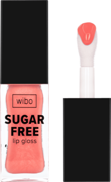 Różowy błyszczyk Wibo Sugar Free, otwarte opakowanie z aplikatorem. Formuła wet look, witamina E.