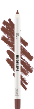 Wibo Nude Lips konturówka do ust nr 5, biała kredka z brązową końcówką i widocznymi swatches koloru.