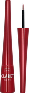 Otwarty bordowy eyeliner WIBO Claret z precyzyjnym aplikatorem, widok z przodu na butelkę i skuwkę.