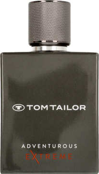 Tom Tailor Adventurous Extreme Man EDT w czarnym flakonie z napisem "Extreme" i czerwoną linią, widok z przodu.