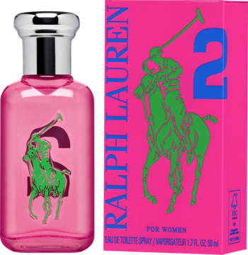 Ralph Lauren The Big Pony 2 Pink woda toaletowa dla kobiet. Różowa butelka i opakowanie z zielonym logo polo.