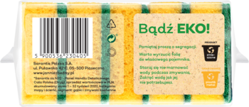 Tył opakowania JAN Niezbędny zmywaków kuchennych 5 szt., z kodem kreskowym, eko informacjami.
