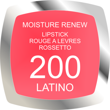 Rimmel Moisture Renew pomadka nawilżająca 200 Latino, widok różowej, zaokrąglonej etykiety.