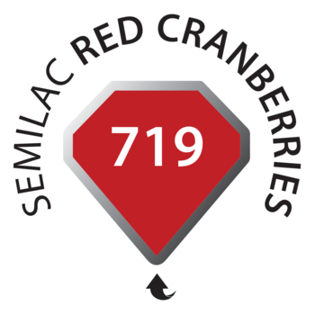 Okrągłe logo Semilac Red Cranberries 719, z czerwonym diamentem i numerem, dla lakieru hybrydowego.