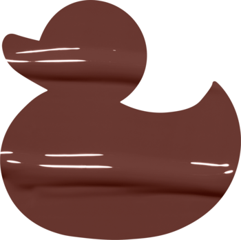 Ciemnobrązowa grafika kaczki, logo błyszczyka NYX Duck Plump o powiększającej formule.