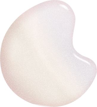 Kropla perłowego lakieru do paznokci Sally Hansen Insta-Dri Silk is... z brokatem, zbliżenie.