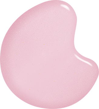 Zbliżenie na błyszczącą, różową kroplę lakieru Sally Hansen Insta-Dri z brokatem, na jasnoróżowym tle.