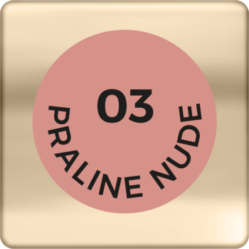 Złoty kompakt szminki AA Wings of Color z różową etykietą '03 Praline Nude'.