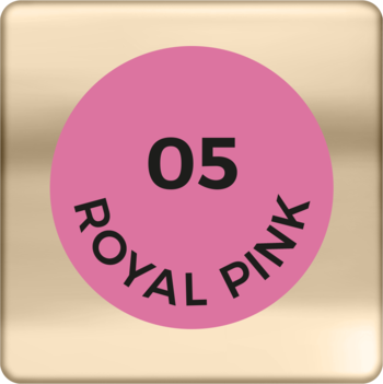 Różowa próbka szminki AA Wings of Color Creamy Care, numer 05 Royal Pink, na złotym tle.