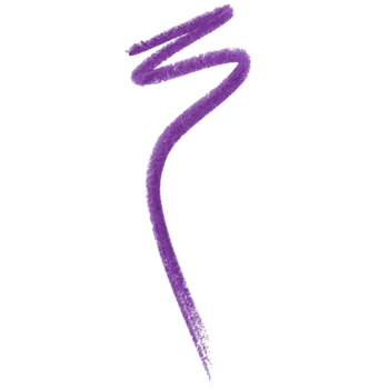 Próbka fioletowej kredki Maybelline Tatoo Gel Liner 801 purple pop, intensywny, pociągły ruch na czarnym tle.