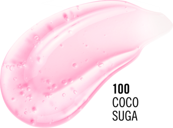 Jasnoróżowa, żelowa smuga błyszczyka Thrill Seeker Glassy Gloss Coco Suga o szklanym połysku. Zbliżenie.