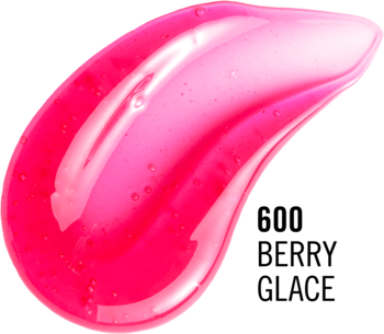 Błyszczyk Berry Glace, zbliżenie na intensywnie różową, lśniącą smużkę z widocznymi pęcherzykami powietrza.
