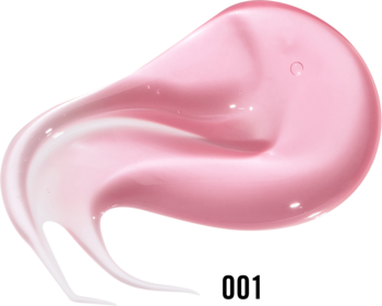 Różowy, nawilżający olejek do ust Rimmel Oh My Gloss! Lip Oil, w postaci błyszczącej, transparentnej smugi na białym tle.