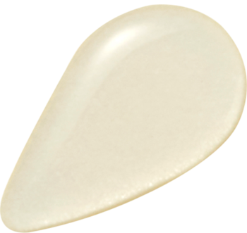 Zbliżenie: gęsta, beżowa kropla kojącej ampułki Skin1004 Madagascar Centella Ampoule z Centellą.