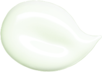 Nawilżający krem z pantenolem: zbliżenie na białą, błyszczącą, nieregularną kroplę produktu.