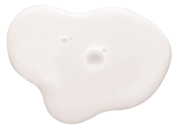 Kropla białego serum Madagascar Centella Probio-CICA, widok z góry, z bąbelkami, na ciemnym tle.