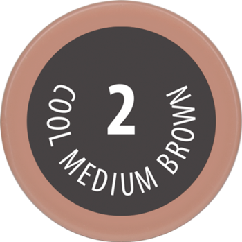NAM Styling Brow tusz nr 2 Cool Medium Brown. Okrągłe wieczko, ciemny środek z białym napisem, widok z góry.