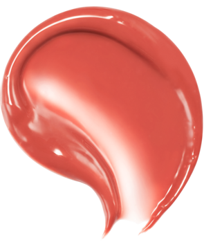 Rom&nd Glasting Melting Balm Sorbet Balm: błyszcząca, rozmazana próbka koralowego balsamu do ust.