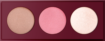 Paleta do konturowania Brush Up! Maxineczka z beżowym bronzerem, różowym różem i jasnym rozświetlaczem, chłodne tony.
