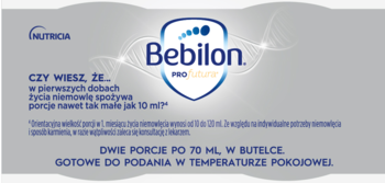 Szare opakowanie Bebilon PROfutura 2x70ml, mleko początkowe w płynie, gotowe do podania, z informacjami.