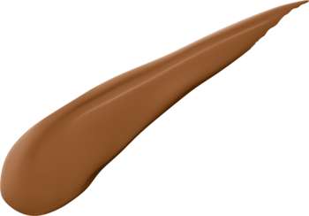 Zbliżenie na brązową, błyszczącą smugę płynnego bronzera Miss Sporty Naturally Perfect na czarnym tle.