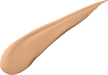 Zbliżenie na duży, beżowy aplikator jumbo korektora kryjącego Miss Sporty Naturally Perfect, z niebieskim brzegiem, na czarnym tle.