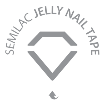 Białe okrągłe logo Semilac Jelly Nail Tape z szarym diamentem i napisem, symbol peel-off do ochrony skórek.