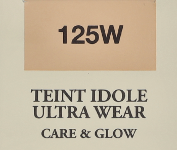 Beżowy swatch podkładu Lancôme Teint Idole Ultra Wear 125W, z numerem odcienia i nazwą serii.