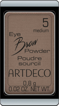 Puder do brwi ARTDECO Eye Brow Powder 5 medium w brązowej wkładce, widok z góry magnetycznej kasetki.