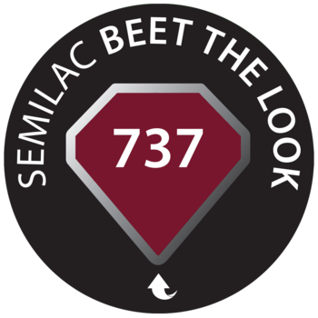 Semilac 737 Beet the Look, okrągłe logo z karmazynowym diamentem i numerem 737, głęboka wiśniowo-buraczana czerwień.