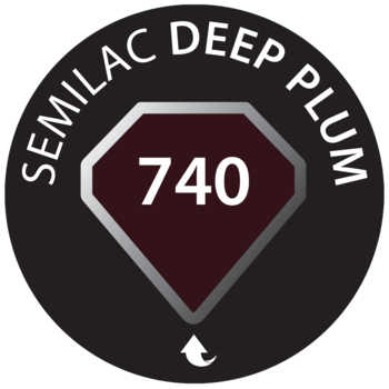 Okrągła ikona Semilac 740 Deep Plum: czarne tło, fioletowy diament z numerem 740 i napisem Semilac.