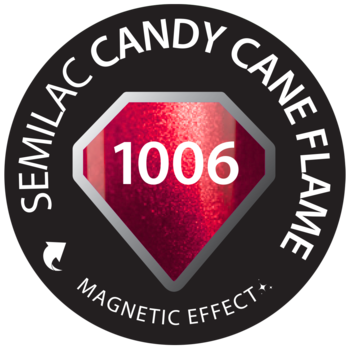 Okrągły logotyp Semilac 1006 Candy Cane Flame z intensywną czerwienią o magnetycznym efekcie cat eye i numerem 1006.