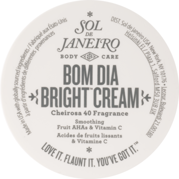 Krem Sol de Janeiro Bom Dia Bright Cream z Cheirosa 40 i AHA. Beżowa, okrągła pokrywka, widok z góry.