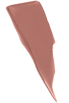 Matowa szminka Maybelline Super Stay Matte Ink, próbka koloru brudnego różu o kremowej teksturze.