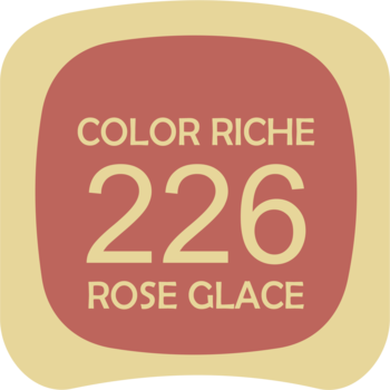 Ikona odcienia satynowej pomadki Color Riche 226 Rose Glace, różowy kwadrat, beżowe napisy.