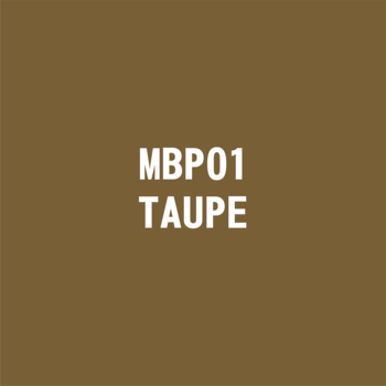 Próbnik koloru MBP01 TAUPE mechanicznego ołówka do brwi. Kwadratowy swatch w odcieniu taupe z białym tekstem.