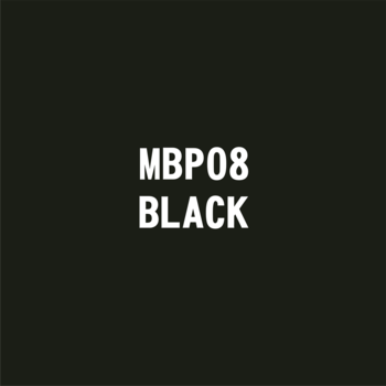 Kwadratowa próbka koloru czarnego (MBP08) z białym tekstem, dla mechanicznego ołówka do brwi.