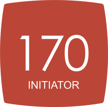 Cyfrowa ikona w kolorze rdzawej czerwieni z zaokrąglonymi rogami, z dużym numerem "170" i napisem "INITIATOR" w bieli.